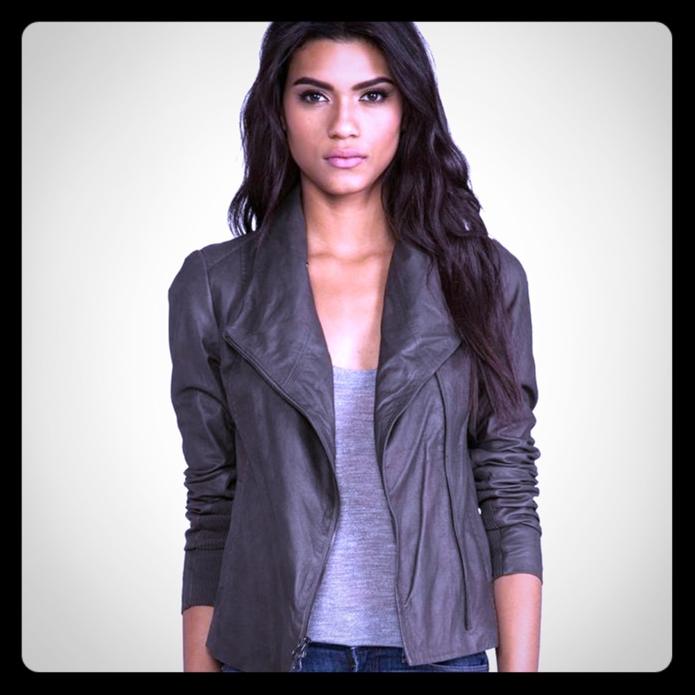 Vince Charcoal Scuba Leather Spring Jacket